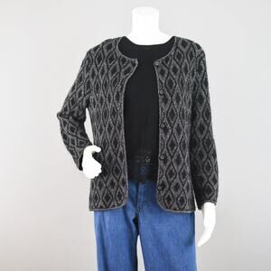 Jones New York Black Metallic Glam Wool Blend Cardigan, Women's Small - Medium